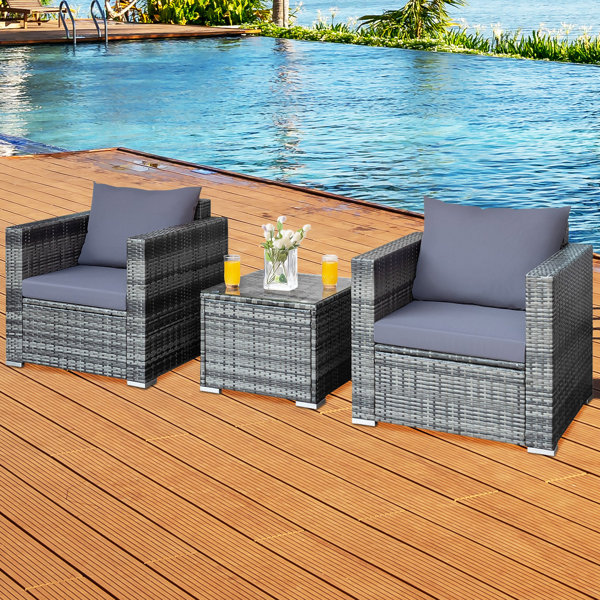 Latitude Run® Muenster Polyethylene (PE) Wicker 2 Person Seating Group with Cushions Wayfair